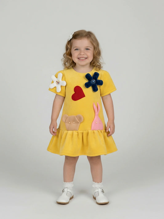 Toddler Girl’s Whimsical Yellow Barn Dress