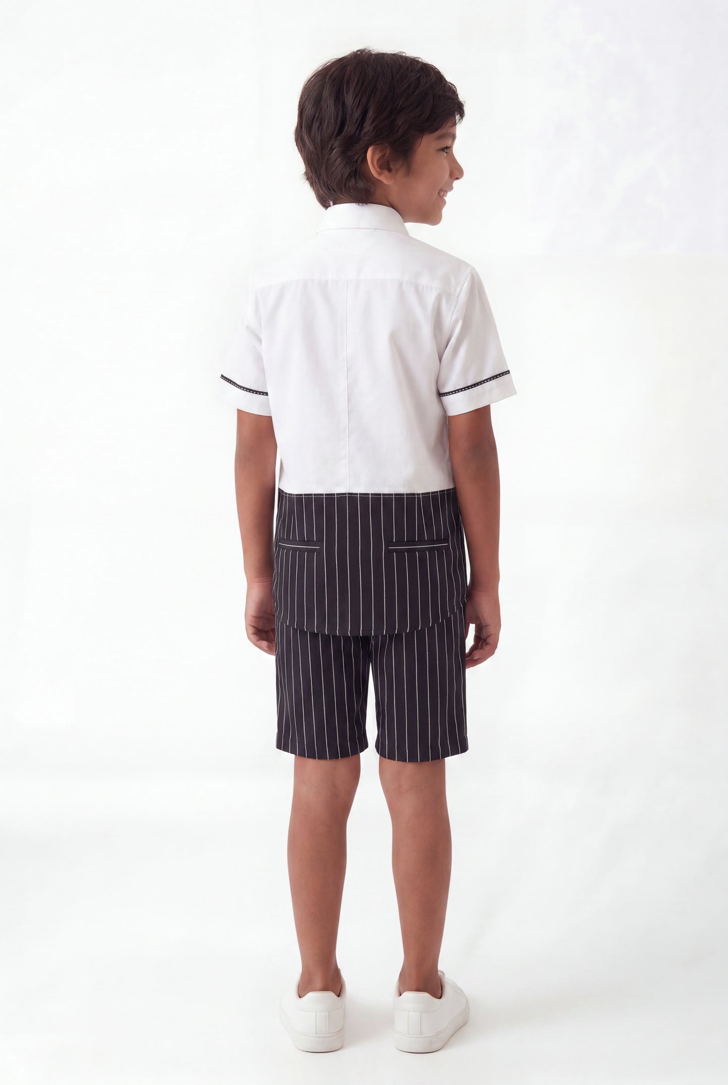 Boys' Monochrome Pinstripe Color-Block Set – Two-Piece Shirt and Shorts Co-ord