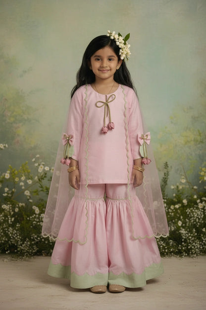 Blush Scalloped Cape Gharara Set