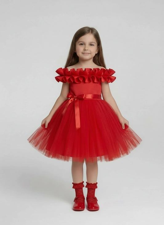 Radiant Ruby Tulle Party Dress