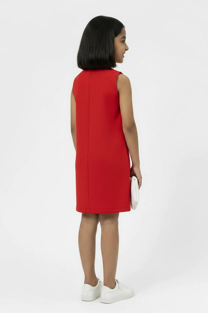 Girls' Red A-Line Shift Dress with Oversized White Bows