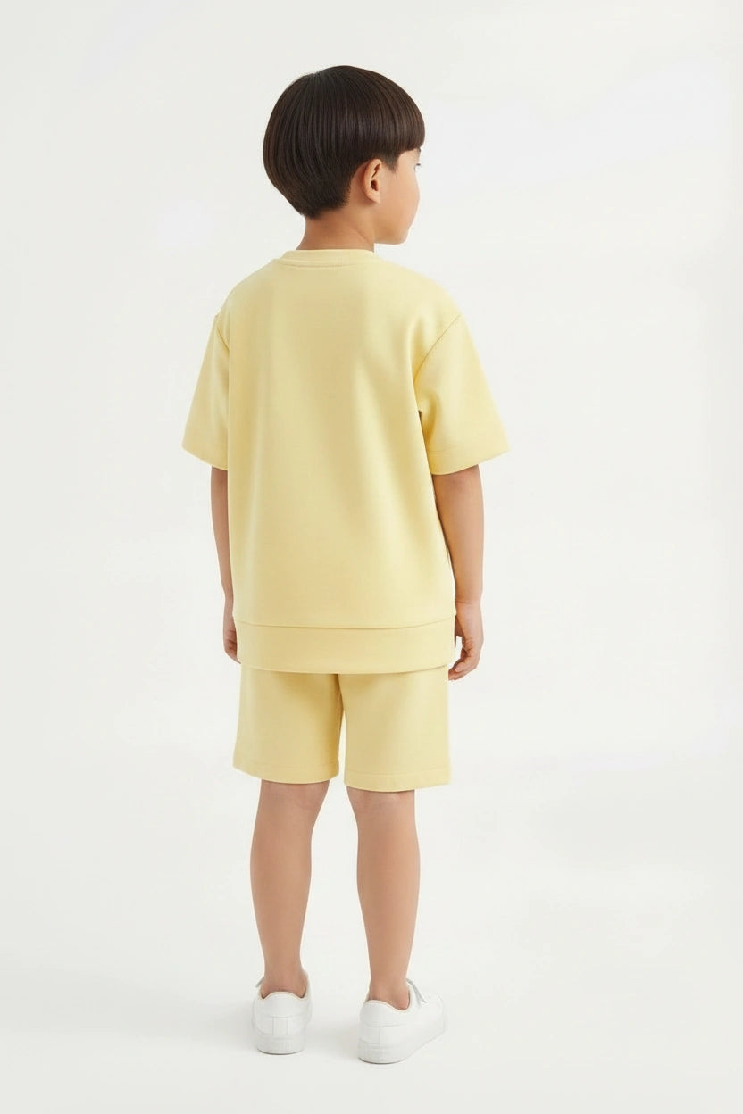 Boys' Buttercream Yellow Luxury Set – Two-Piece Utility T-Shirt and Shorts Co-ord