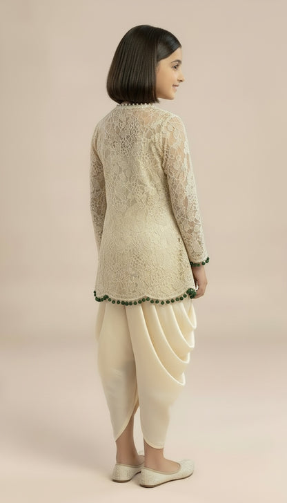 Ivory Lace Peplum Dhoti Coord Set