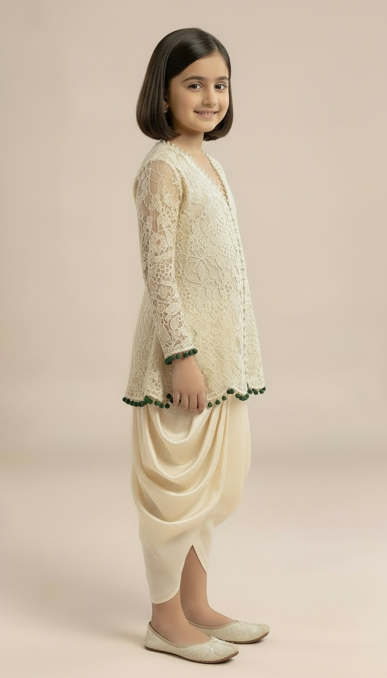 Ivory Lace Peplum Dhoti Coord Set