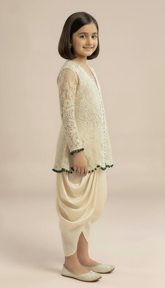 Ivory Lace Peplum Dhoti Coord Set
