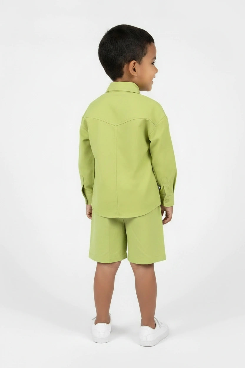 Boys' Lime Green Utility Co-ord Set – Tactical Two-Piece Shirt and Shorts Outfit