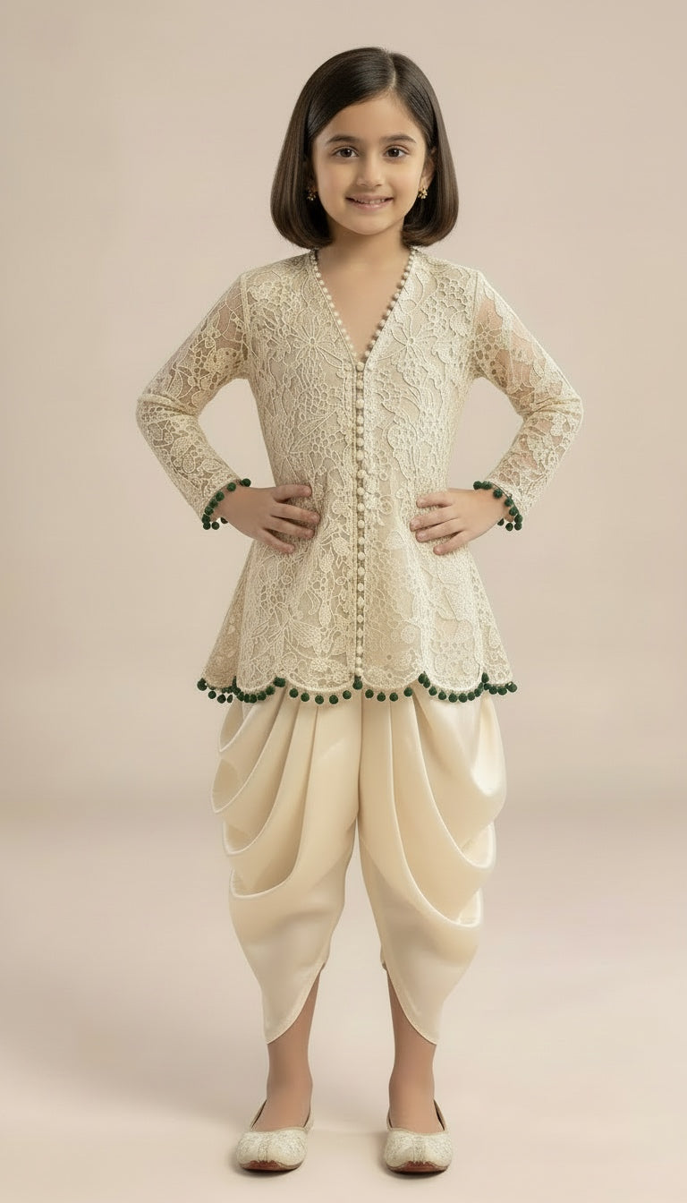 Ivory Lace Peplum Dhoti Coord Set