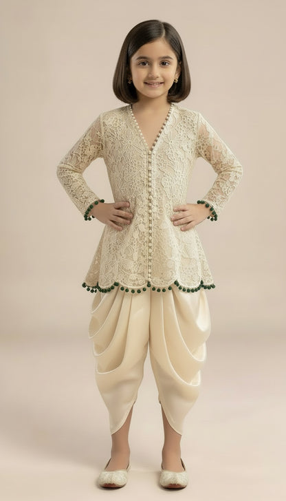 Ivory Lace Peplum Dhoti Coord Set