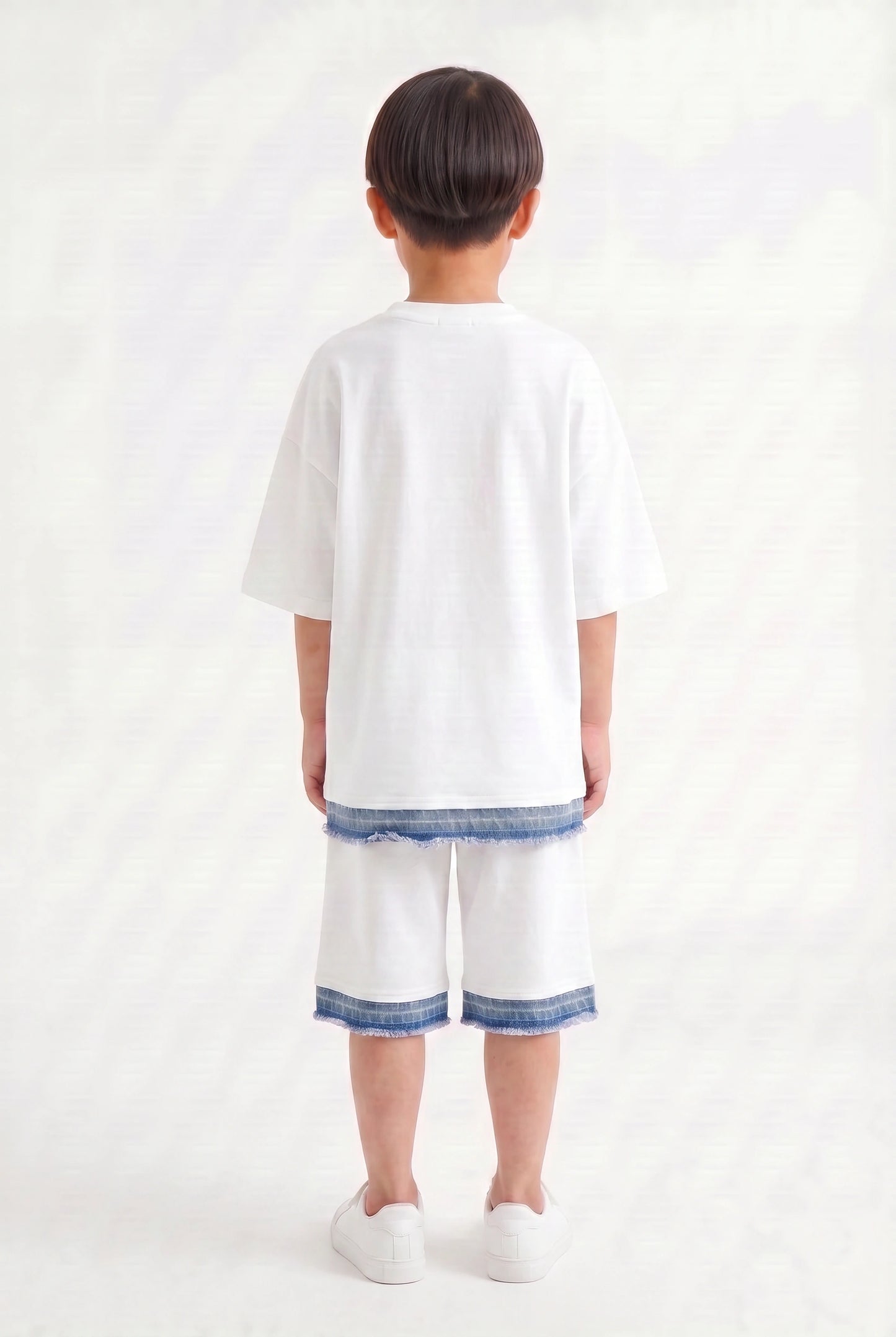 Boys' White Oversized Denim-Trim Set – Two-Piece Streetwear