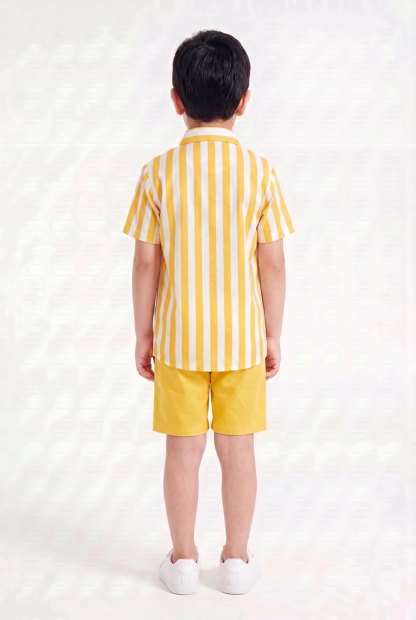 Boys' Yellow Stripe Color-Block Co-ord Set – Two-Piece Summer Shirt and Shorts Outfit