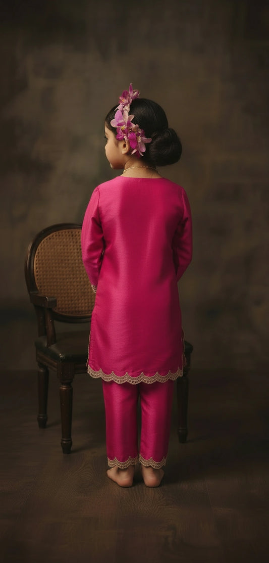 Fuchsia Scalloped Silk Coord Set