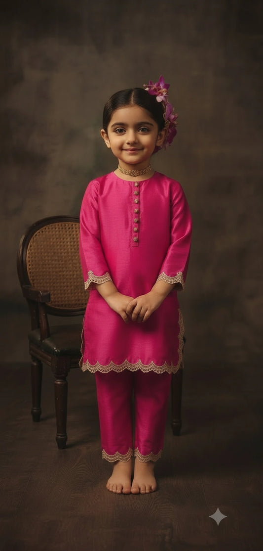 Fuchsia Scalloped Silk Coord Set