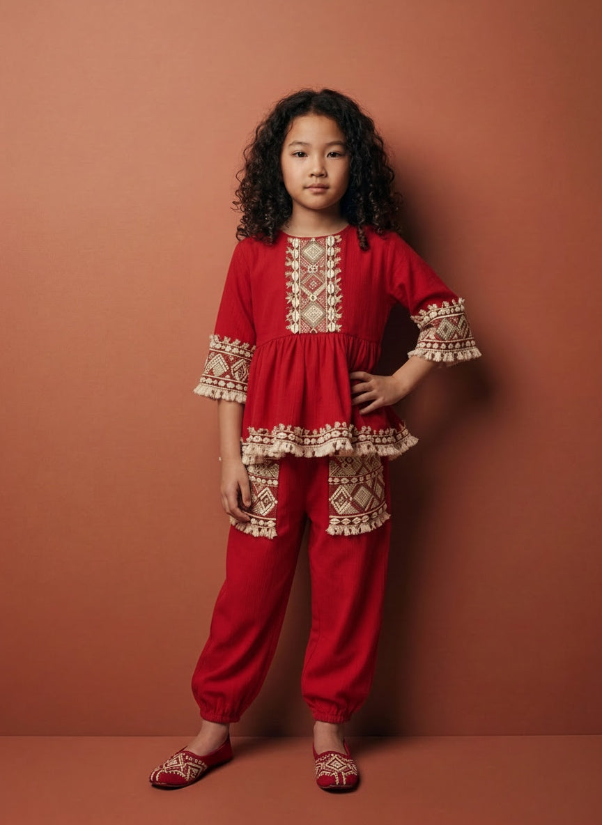 Crimson Heritage Embroidered Coord Set