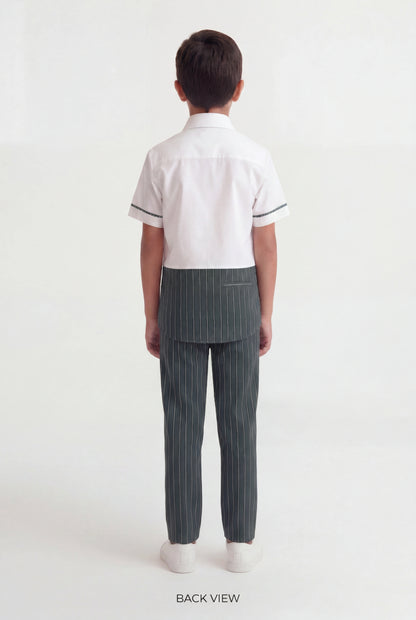 Boys' Forest Green Pinstripe Color-Block Set – Two-Piece Shirt and Trousers Co-ord
