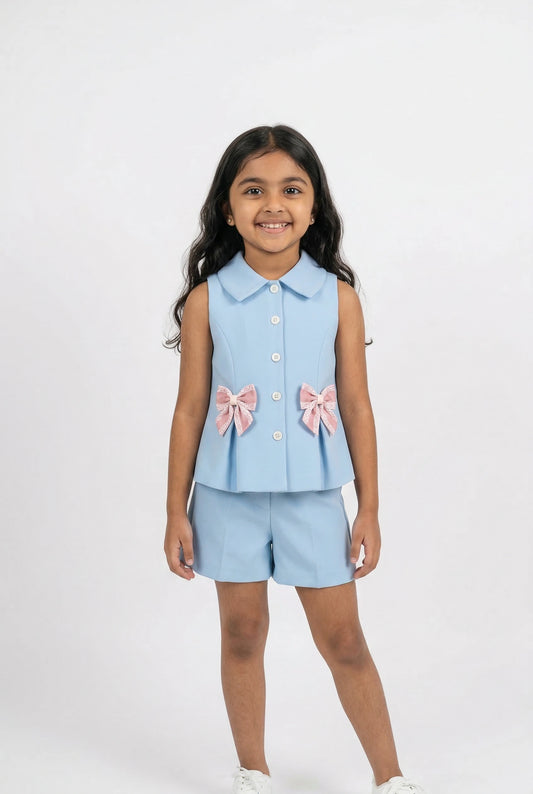 Sky Blue Peplum & Shorts Set