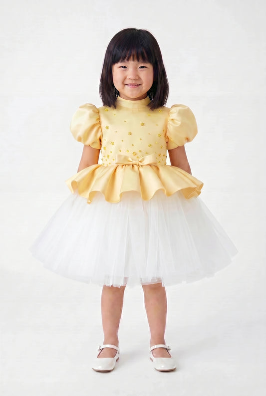 The "Sia" Sunbeam: Embellished Peplum & Tulle Dress