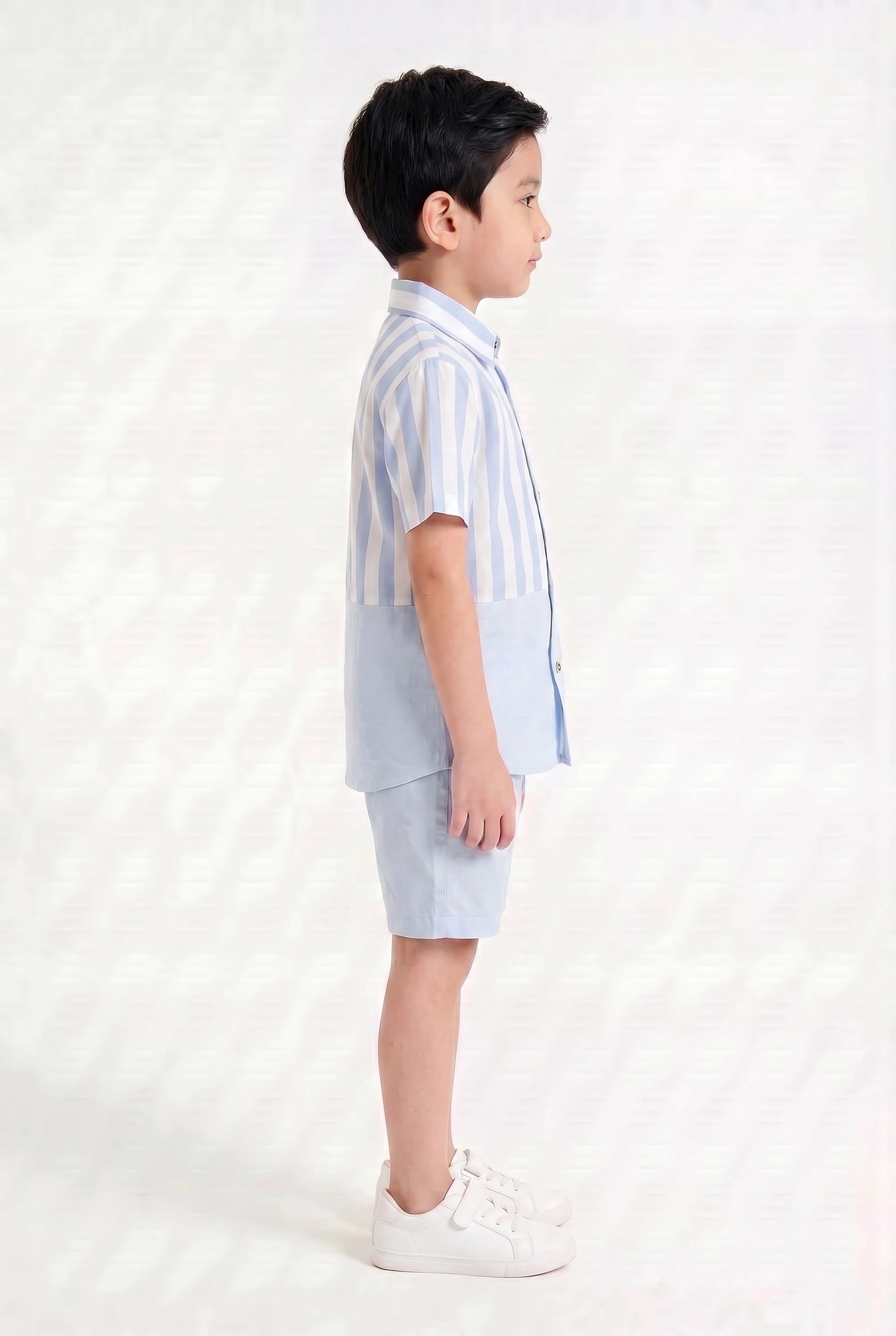 Boys' Sky Blue Stripe Color-Block Co-ord Set Summer Shirt and Shorts