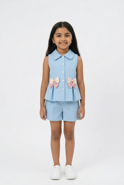 Sky Blue Peplum & Shorts Set