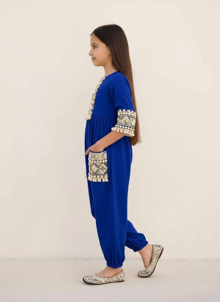 Royal Blue Heritage Embroidered jumpsuit