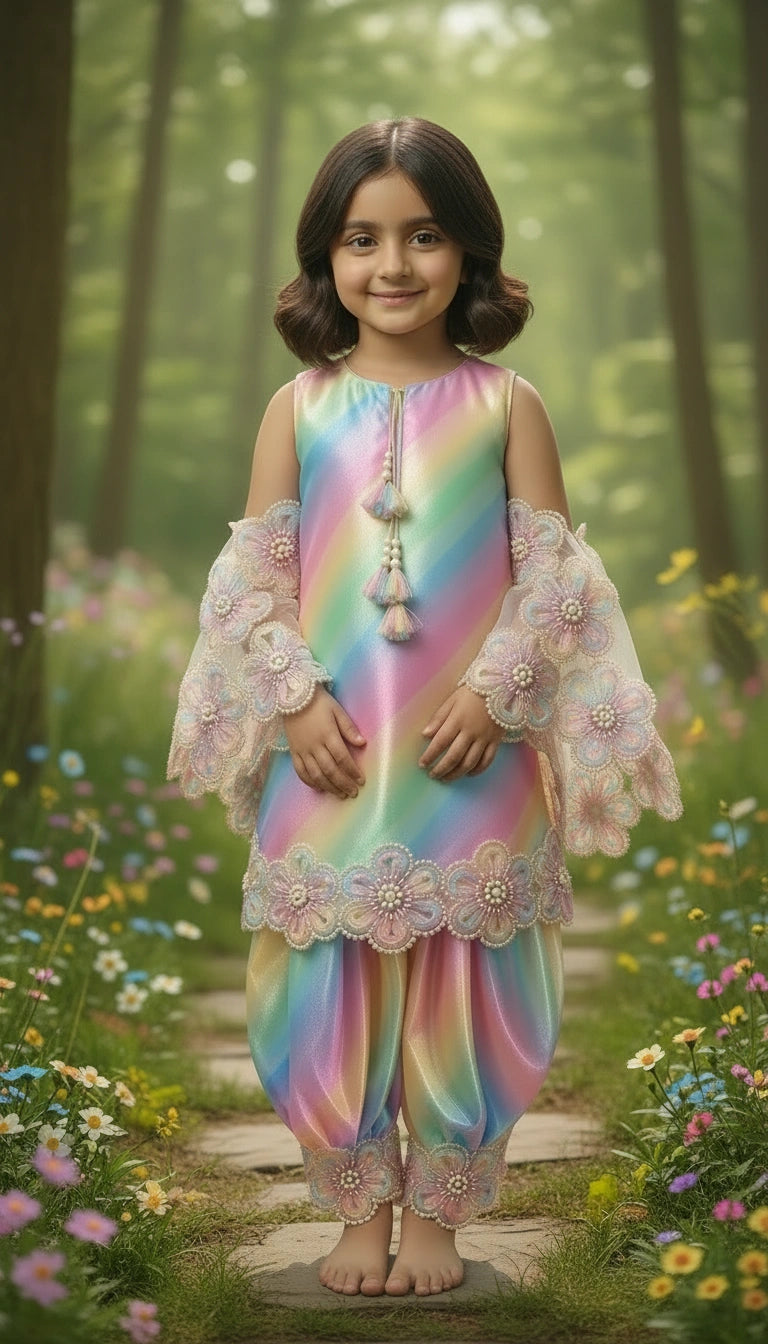 Rainbow FloraL Suit Set  with Salwar