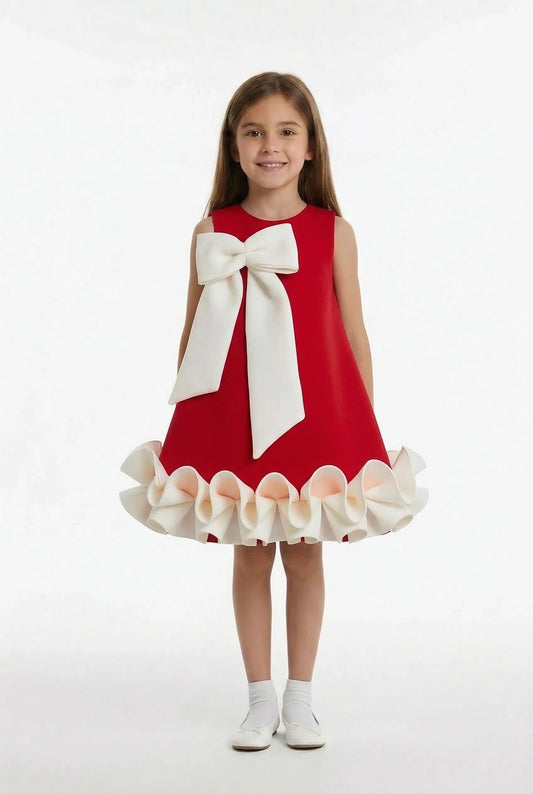 The Scarlett Bow & Sculpted Ruffle Holiday Dress