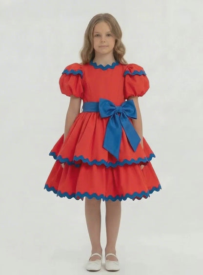 Girls’ Red Scalloped Tiered Occasion Dress