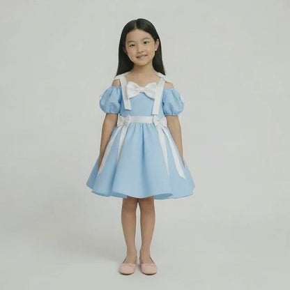 Girls’ Light Blue Bow & Ribbon Occasion Dress