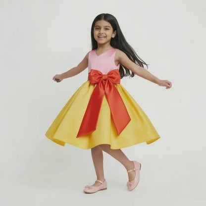 Vibrant Party Dress with Oversized Statement Bow