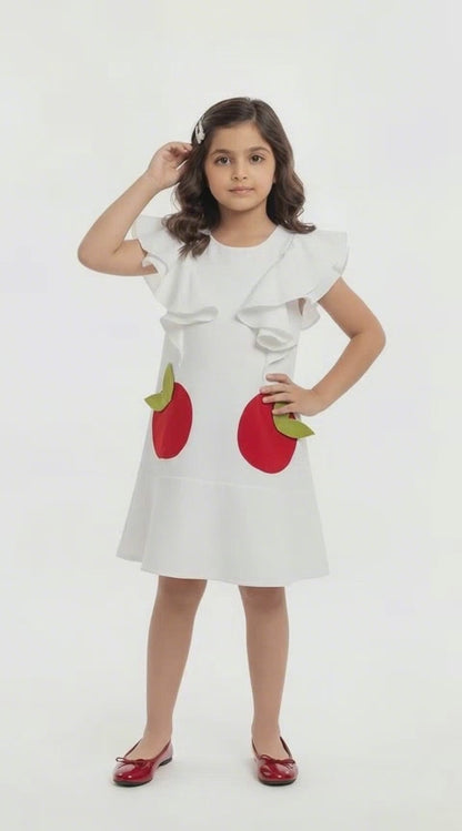 White Ruffle Sleeve Cotton Dress – Cute Apple Pocket Sundress