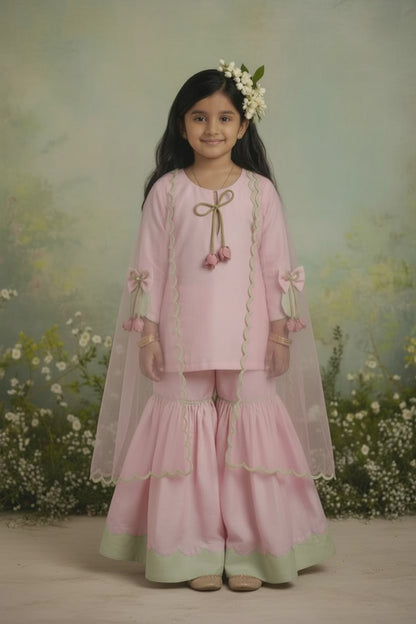Blush Scalloped Cape Gharara Set