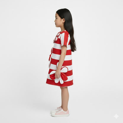 Petal Striped Dress Red and white
