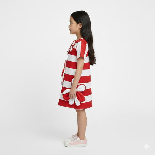 Petal Striped Dress Red and white