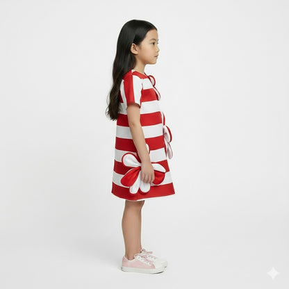 Petal Striped Dress Red and white